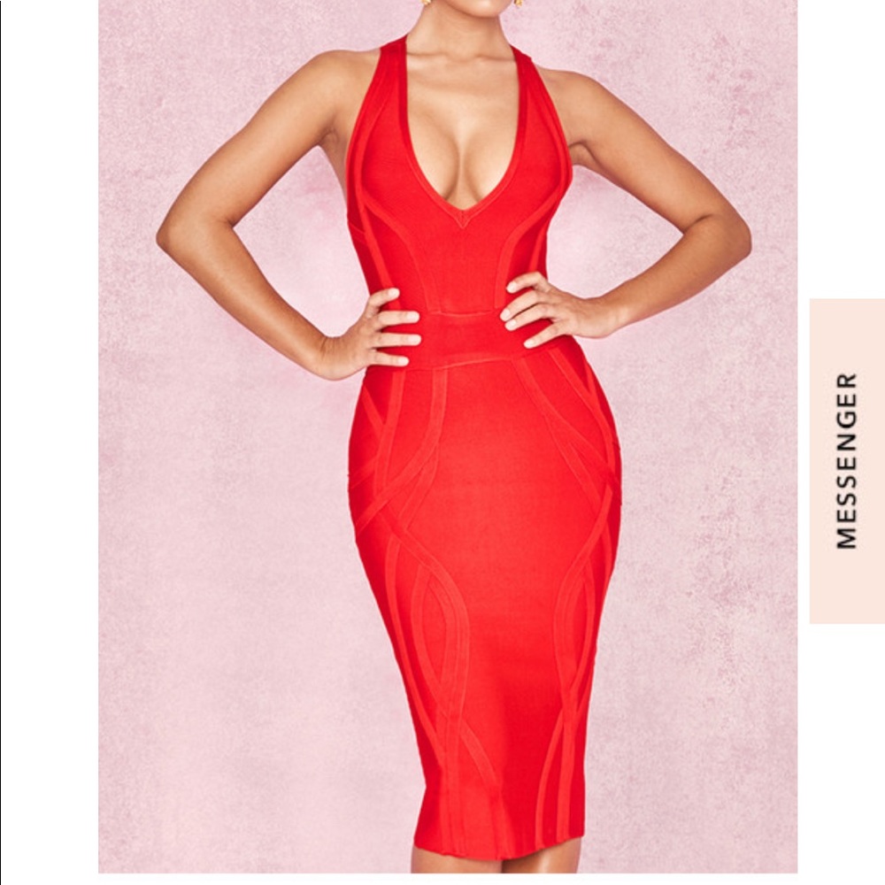 Red Deep V Plunge Bandage Dress